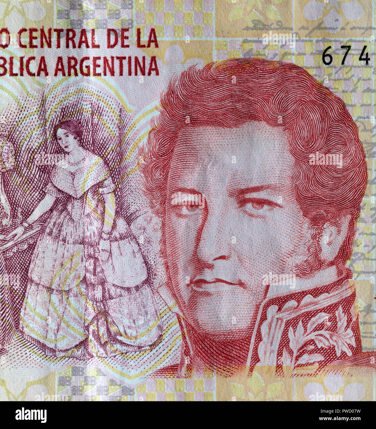 Retrato de Juan Manuel de Rosas de billetes de 20 pesos, Argentina Foto de stock