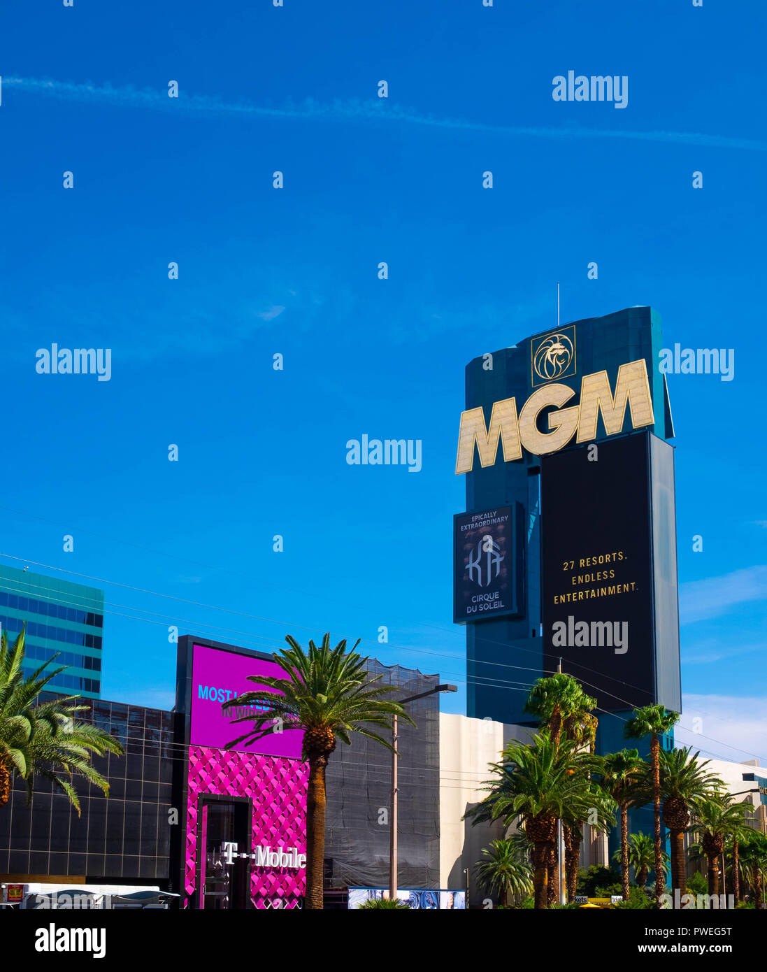 El hotel MGM y el casino resort en el horizonte del destino turístico las Vegas Foto de stock