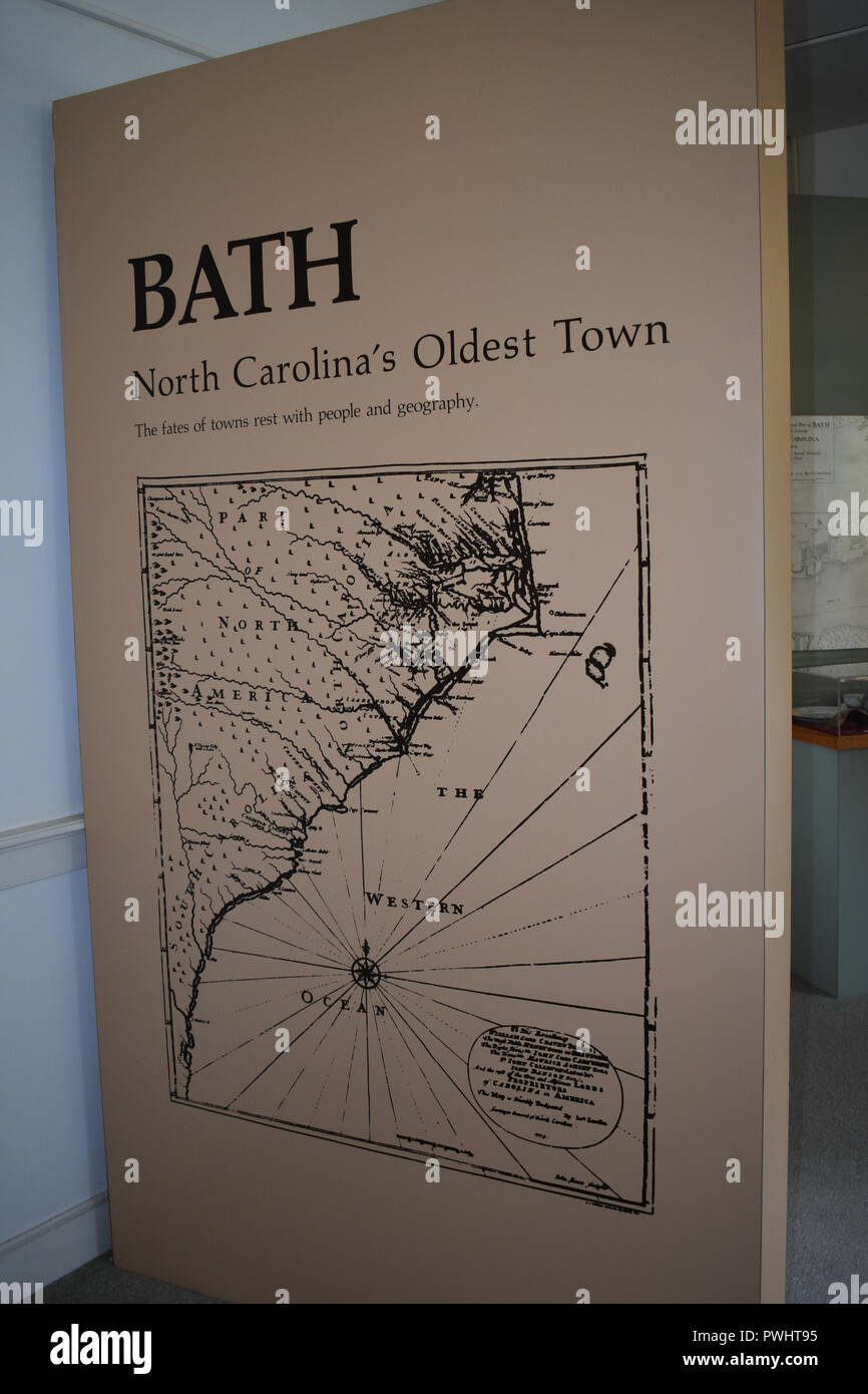 Un mapa de Bath, Carolina del Norte muestra en el Museo de la casa de
