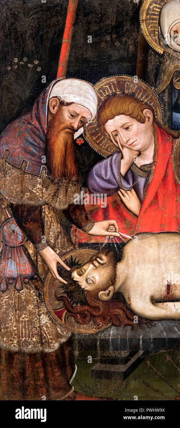 Duelo por el Cristo muerto por Joan Mates ( c.1370-1431), el temple de huevo y dorado sobre madera, c.1410-20 Foto de stock