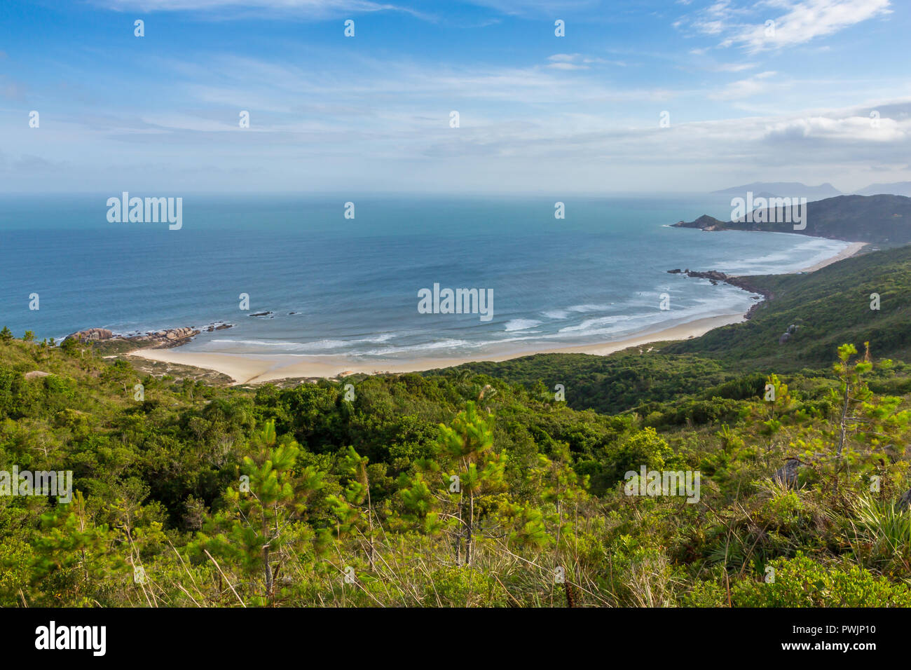 Vista desde un mirador Galhetas Beach y Playa Mole, Florianópolis, Santa Catarina, Brasil, América del Sur Foto de stock