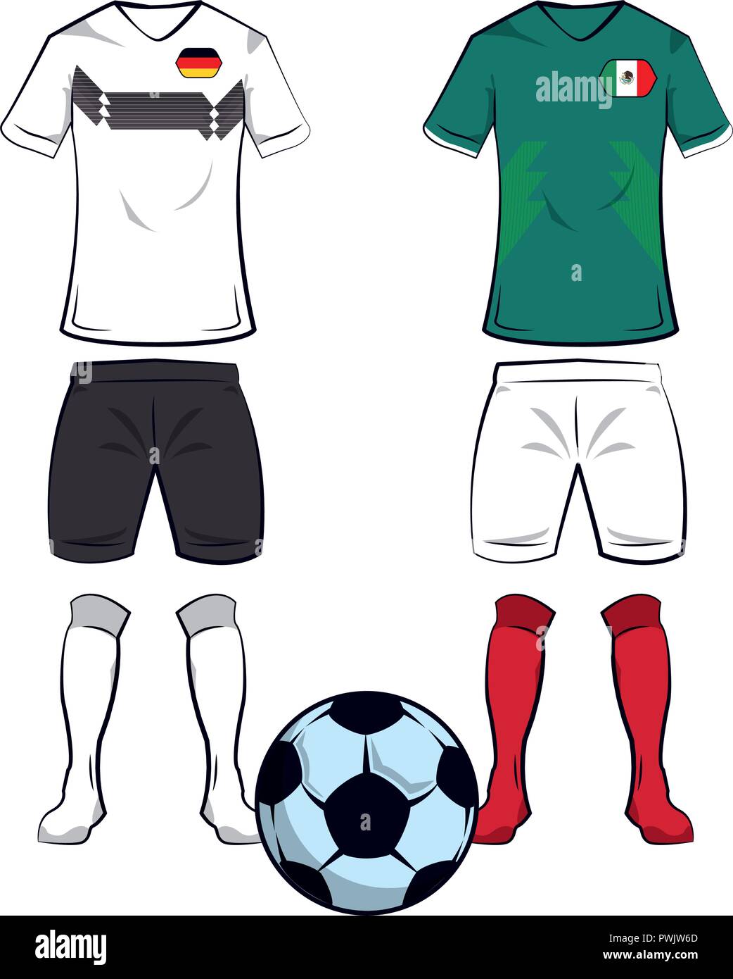 Fútbol Alemania y México, uniformes y equipos de pelota ilustración  vectorial diseño gráfico Imagen Vector de stock - Alamy