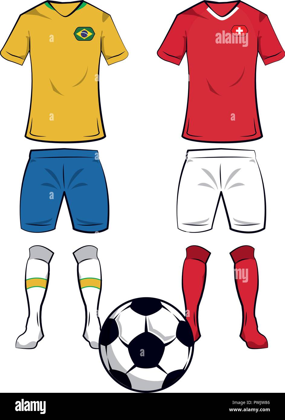 Brasil Suiza los uniformes y equipos de pelota ilustración vectorial diseño gráfico Vector de stock - Alamy