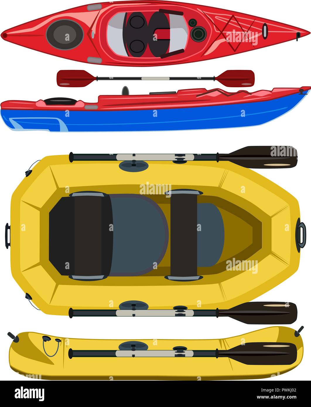 Kayak y rafting bote de goma inflable vector ilustración plana Ilustración del Vector