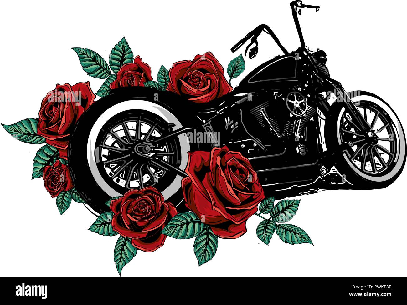 Vector de motocicleta Moto con rosas y peonías, tarjeta frame Imagen Vector  de stock - Alamy