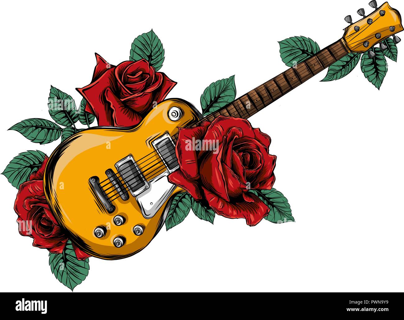 Ilustración de guitarra abstracta con rosa roja. Vector Imagen Vector de  stock - Alamy