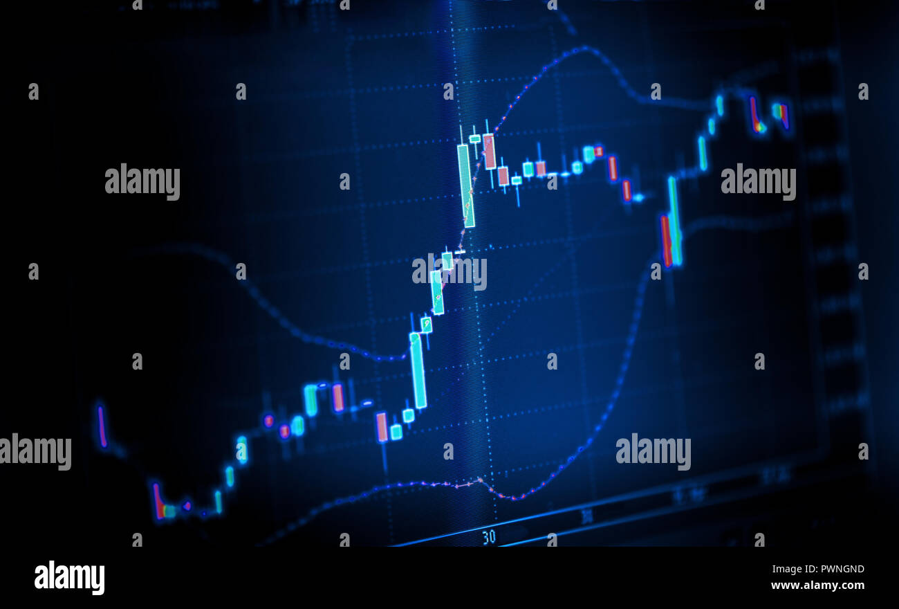 Finanzas e inversiones, bolsa de fondo gráfico de tonos azules en la pantalla de ordenador Foto de stock