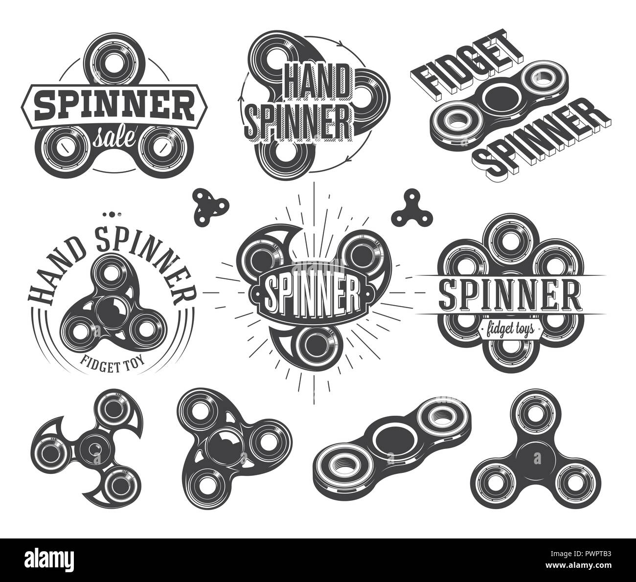 Mano spinner Emblemas y logotipos, molestar juguetes ilustración vector plantilla para tu diseño de logotipo Ilustración del Vector