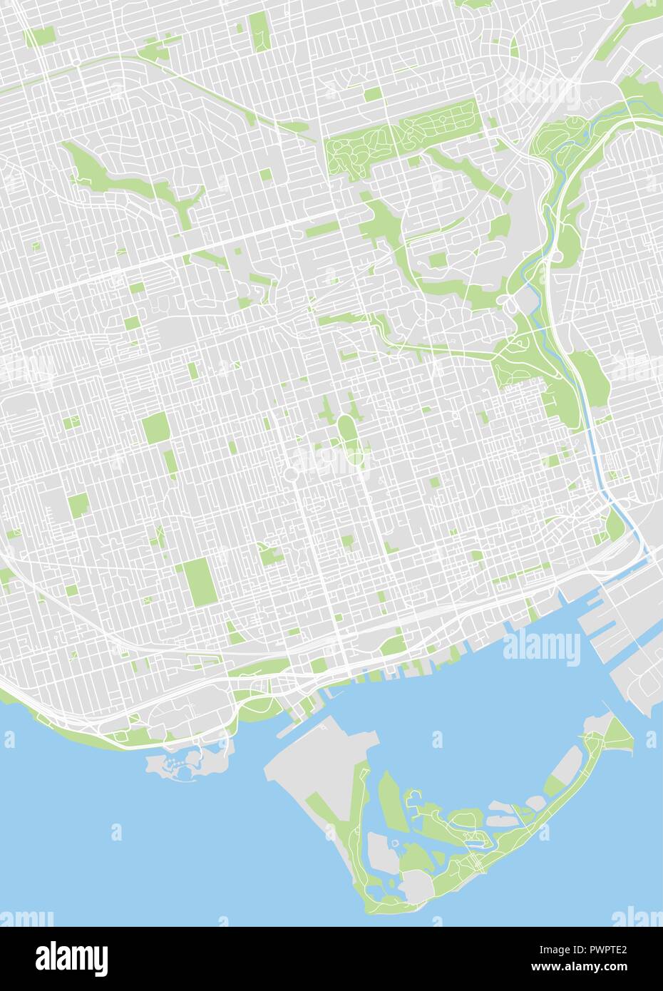 Toronto mapa de vectores de color plano detallado de la ciudad, ríos y calles Ilustración del Vector