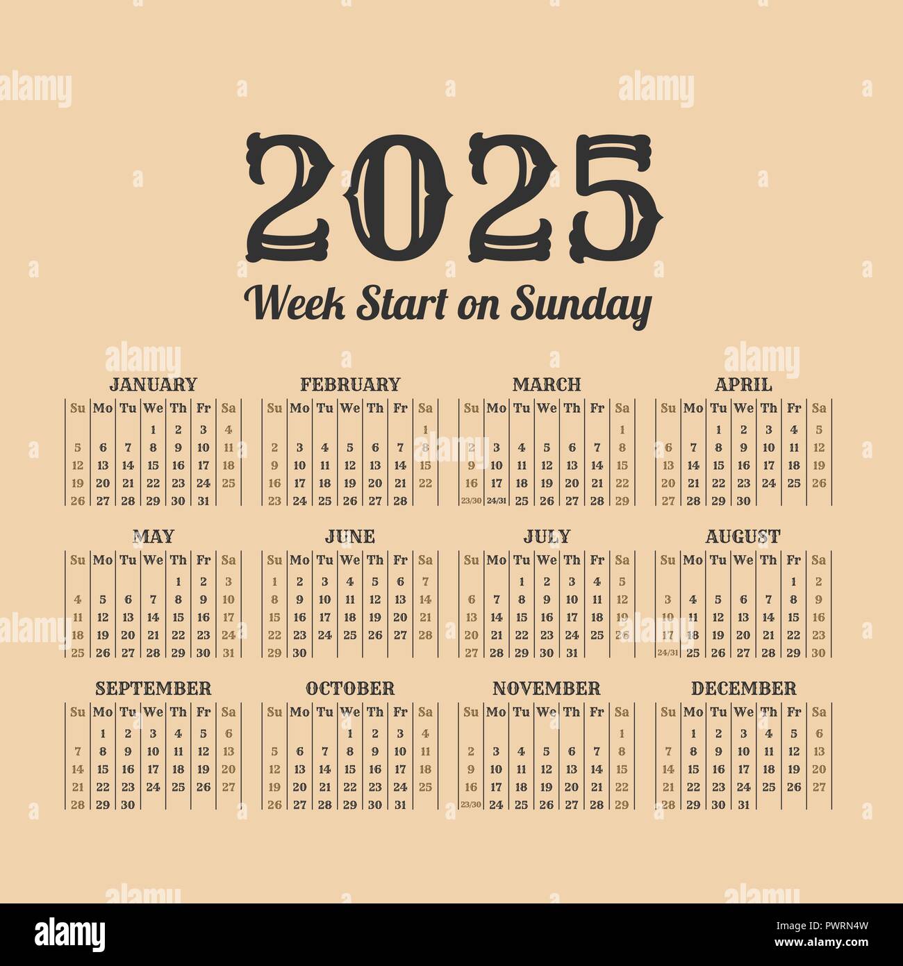 Calendario 2025 Imágenes vectoriales de stock Página 2 Alamy