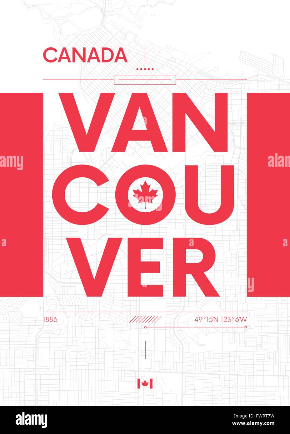 Typography graphics color cartel con un mapa de Vancouver, Vector ilustración de viajes para su diseño de plantilla Ilustración del Vector