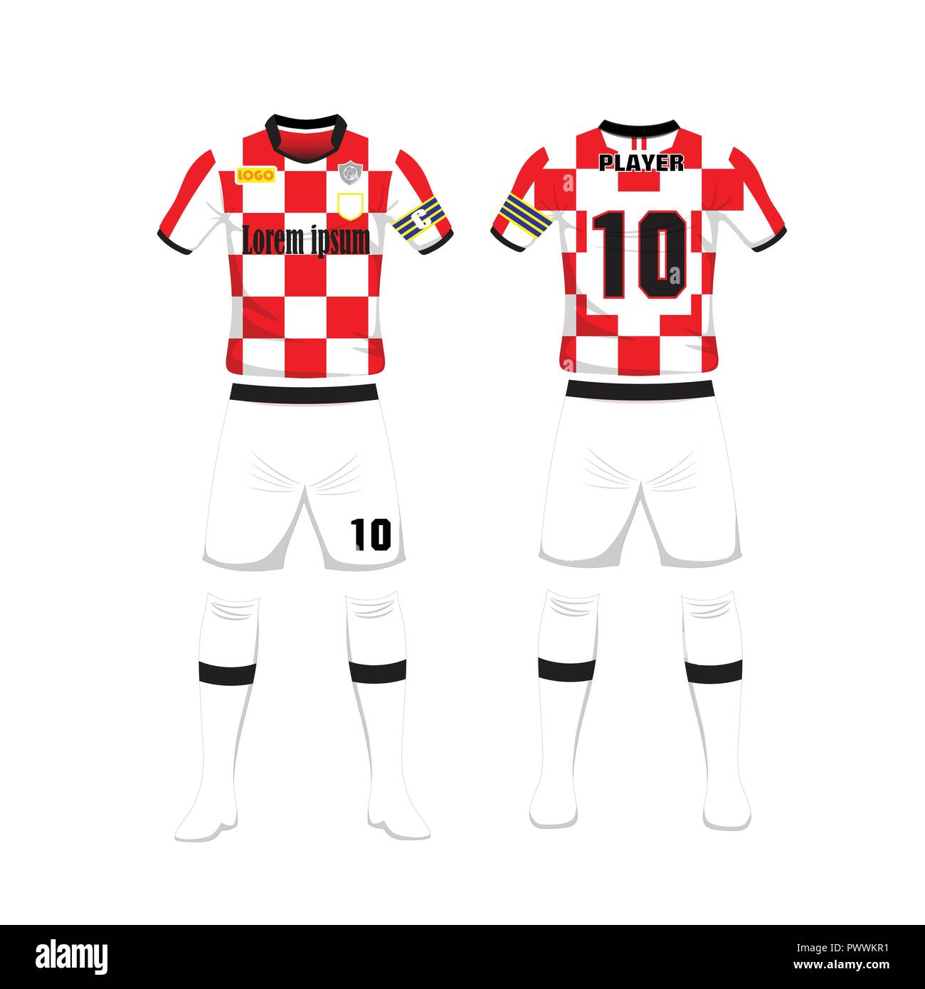 Uniforme de deporte Croacia design template.uniforme de deporte en vista frontal y posterior. Ilustración vectorial sobre whitebackground Vector de stock - Alamy