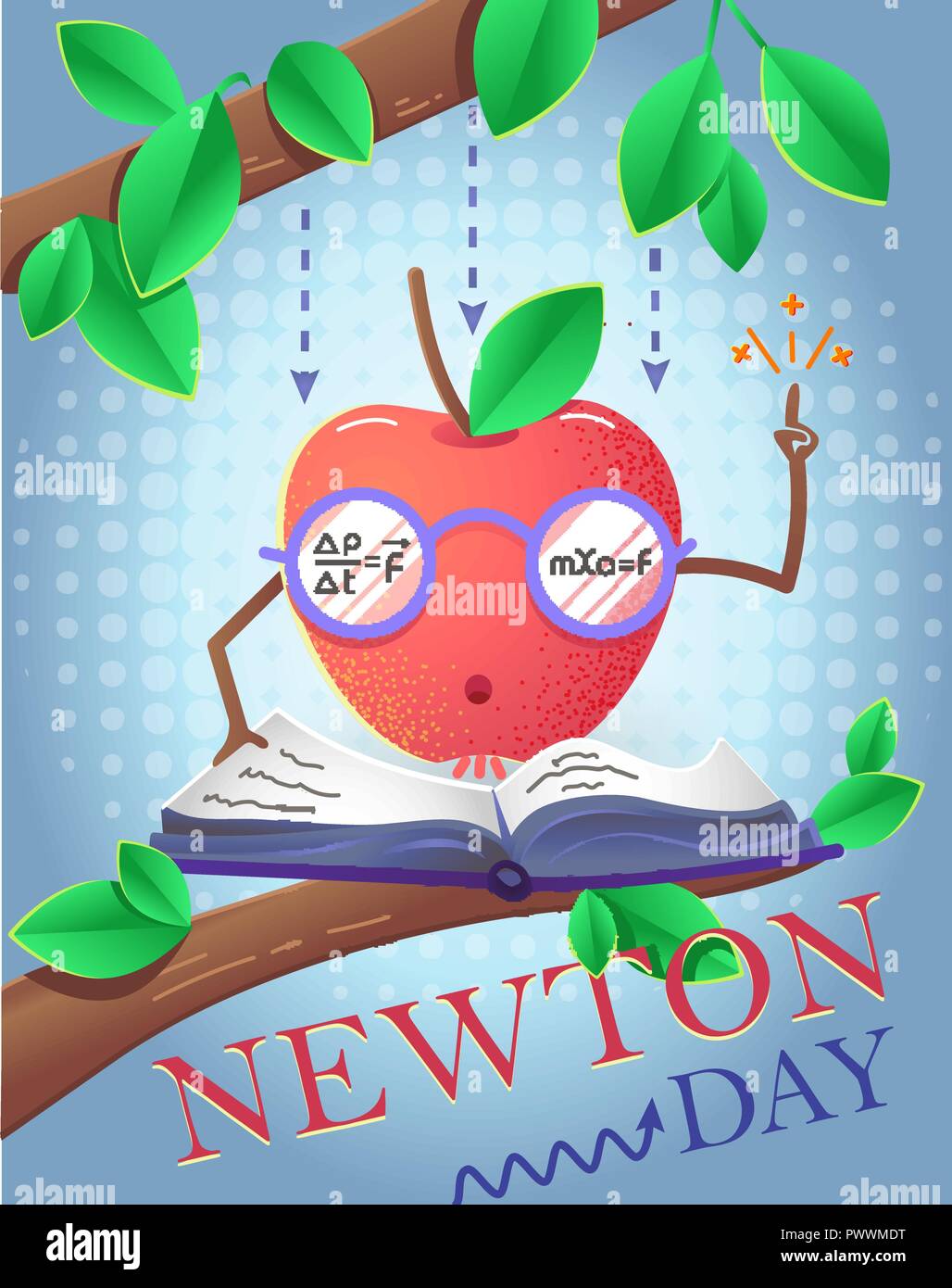 Título educativo para las vacaciones de Día de Newton. Ilustración del Vector