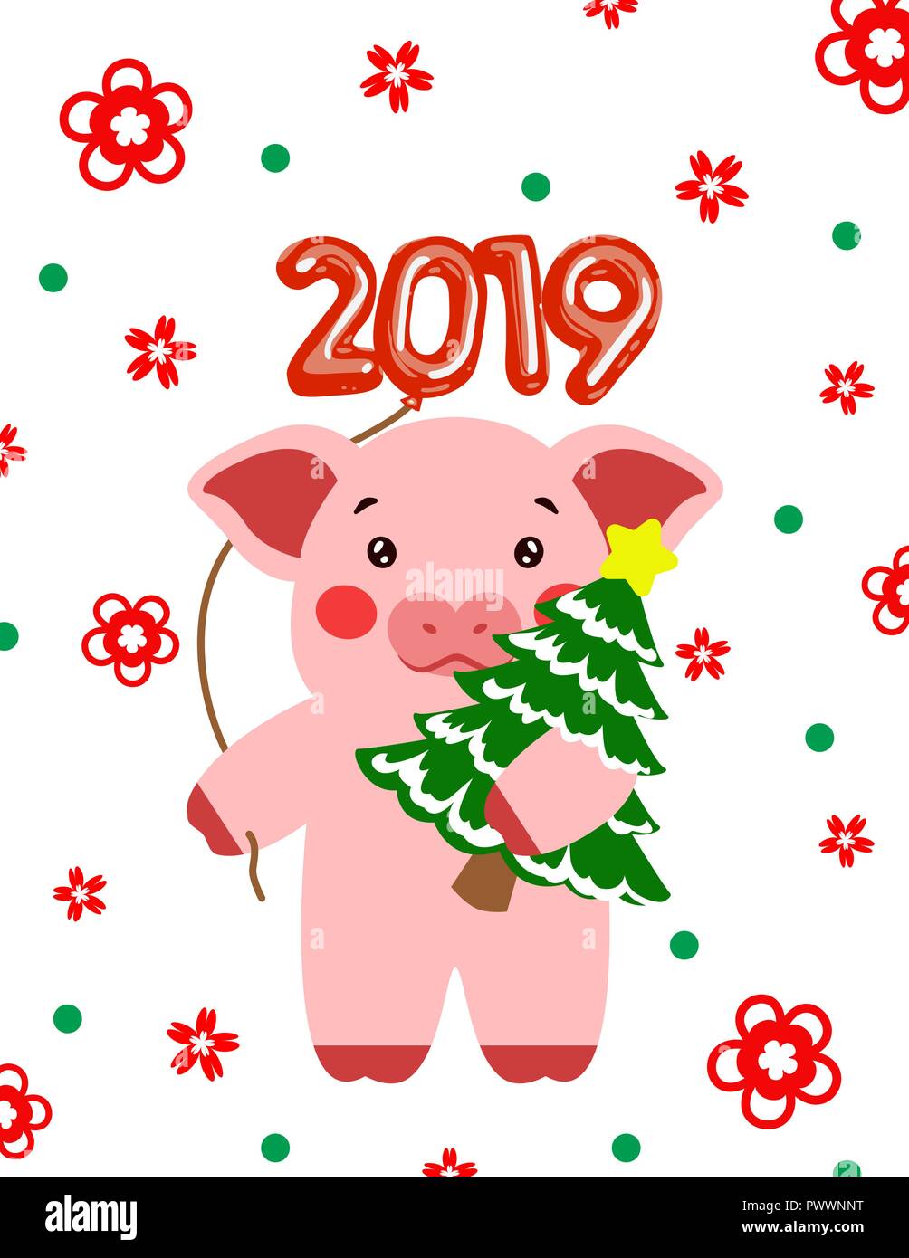 Feliz año nuevo chino postal cerdo lindo. Símbolo del año 2019 vector  illustrtion Imagen Vector de stock - Alamy
