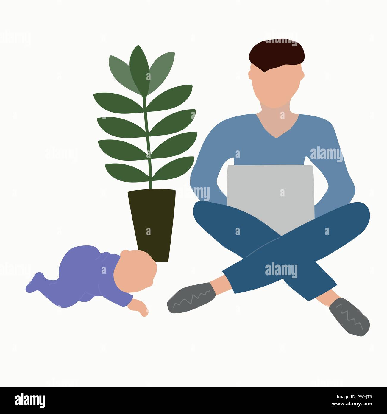 La licencia de paternidad. Padre con un bebé. Ilustración del Vector