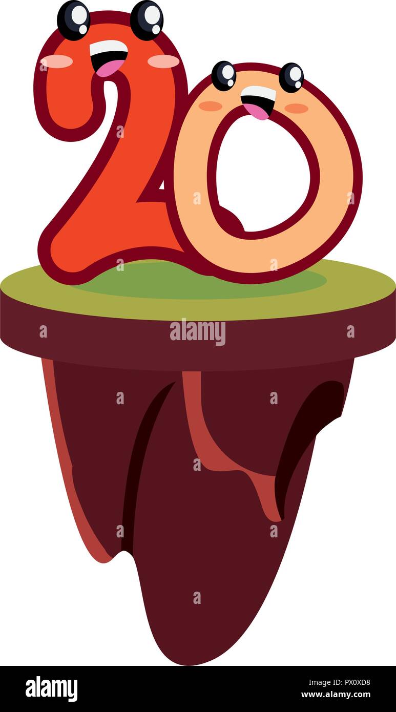 Kawaii número veinte caracteres ilustración vectorial de dibujos animados  Imagen Vector de stock - Alamy