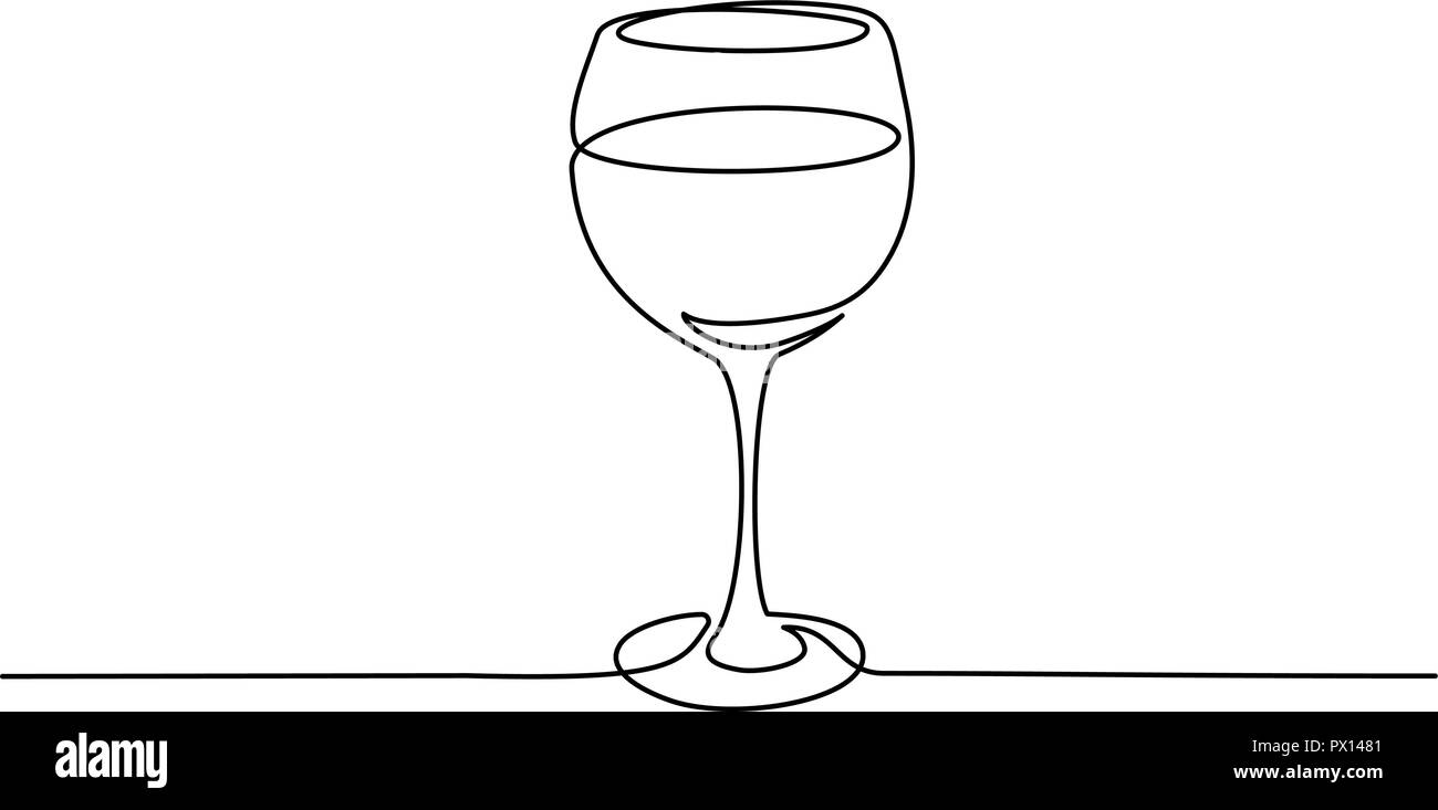 Dibujo de una línea continua. Copa de vino. Ilustración vectorial Ilustración del Vector