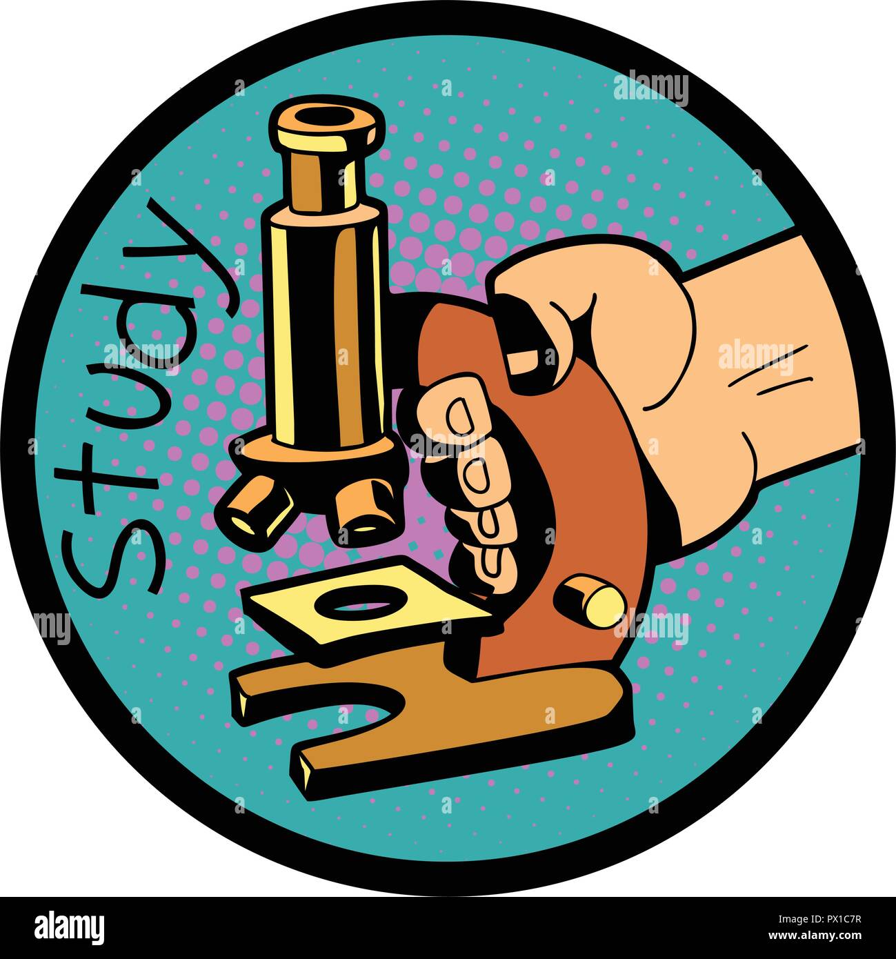 Estudiar ciencias, símbolo de microscopio Ilustración del Vector