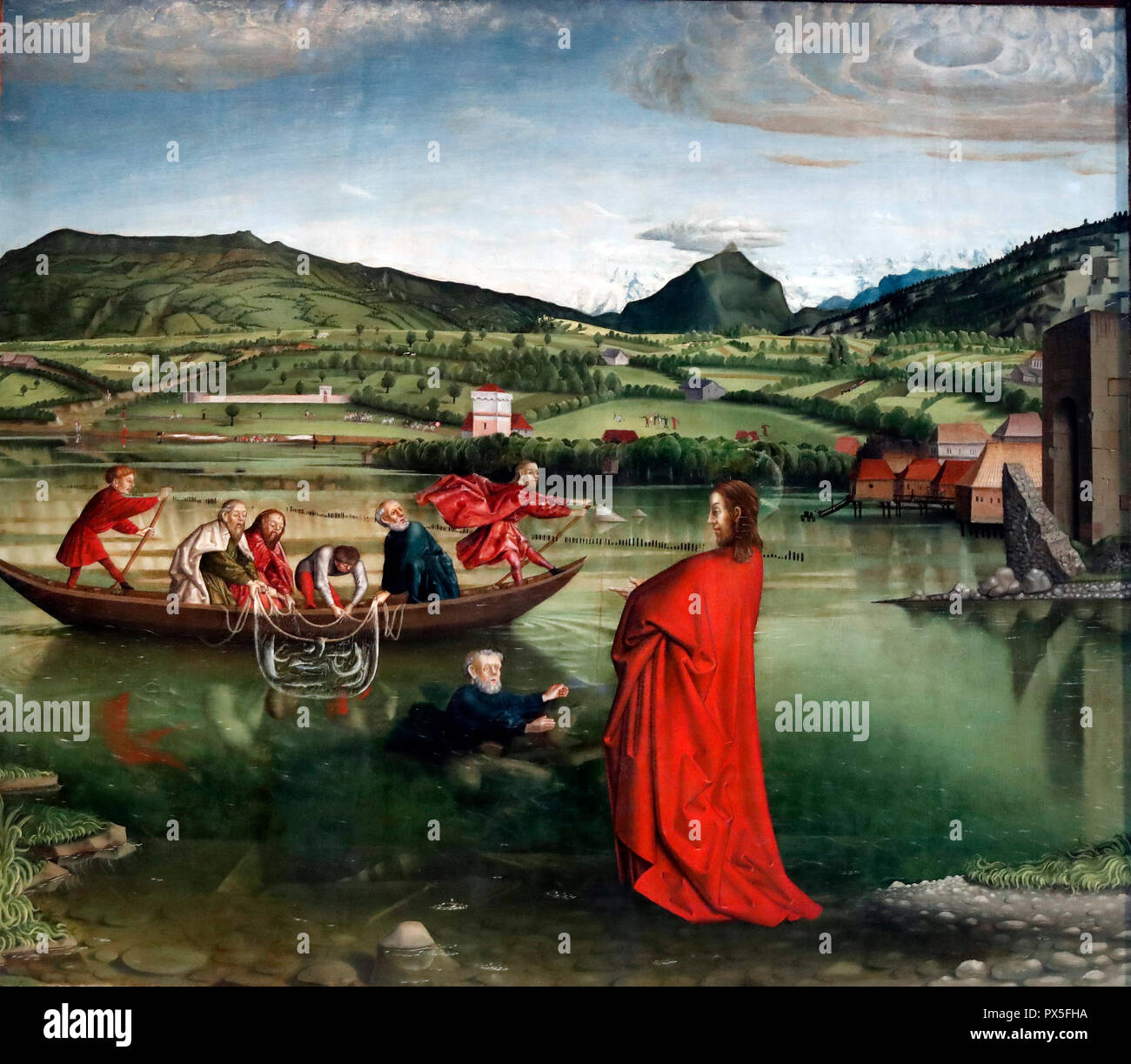 Museo de Arte e Historia. La peche miraculeuse ( la pesca milagrosa ). detalle. Konrad Witz. 1444. Ginebra. Suiza. Foto de stock