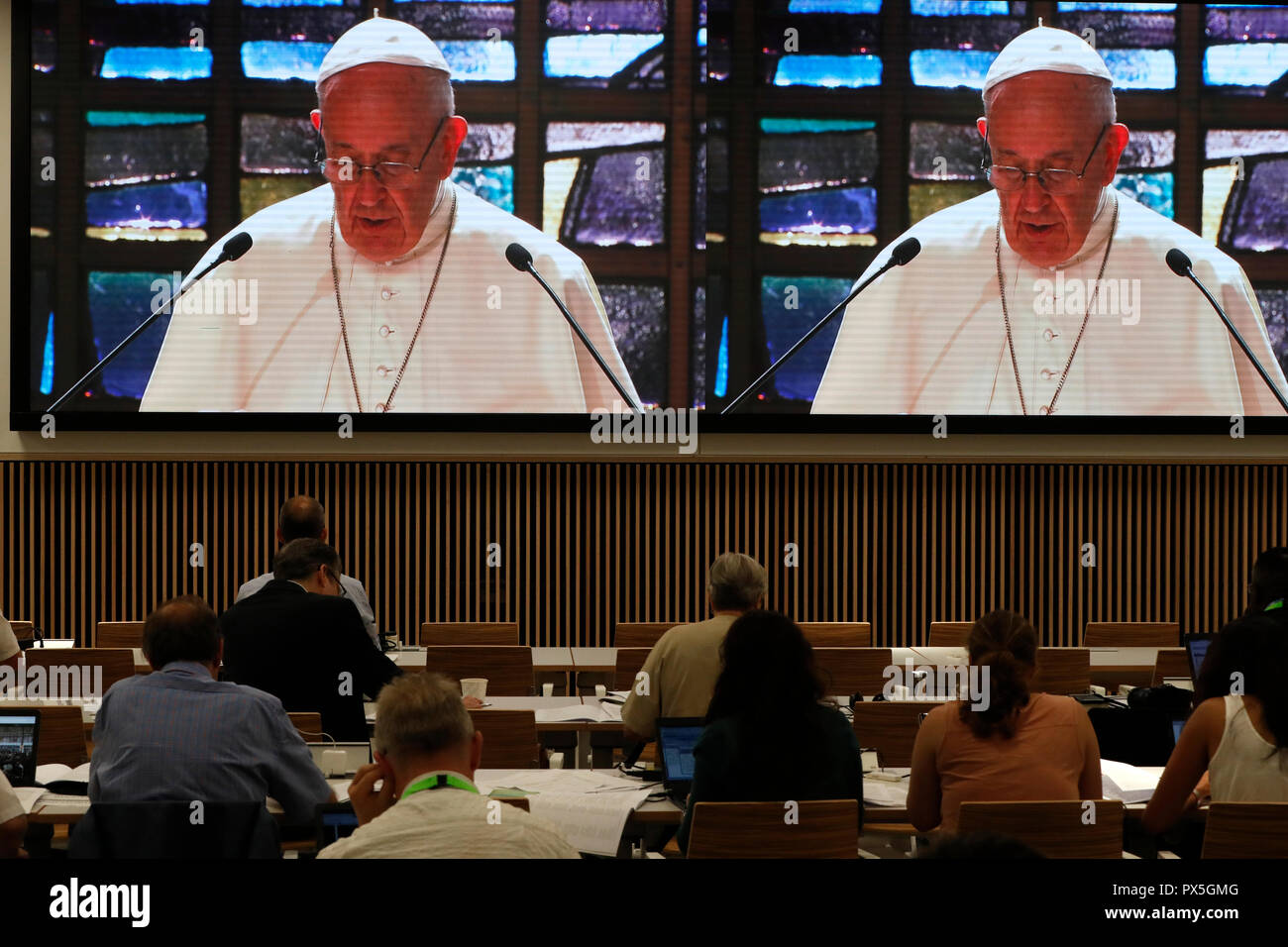 El 21 de junio de 2018, el Consejo Mundial de Iglesias recibe la visita del Papa a Francisco de la Iglesia Católica Romana. Oración ecuménica vista desde th Foto de stock