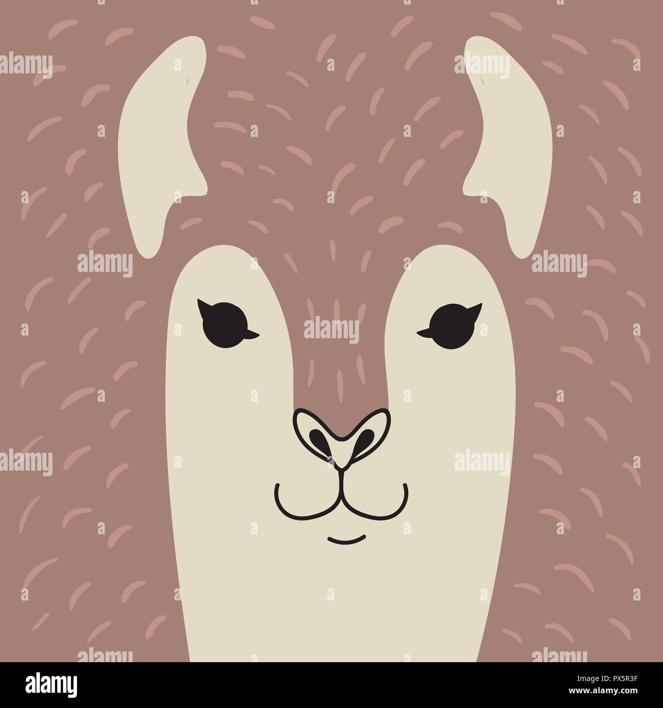 Cute dibujos animados de alpaca retrato animal con rostro sonriente marrón cacao cabeza de animal Tarjeta con ilustración vector espacial de copia Ilustración del Vector