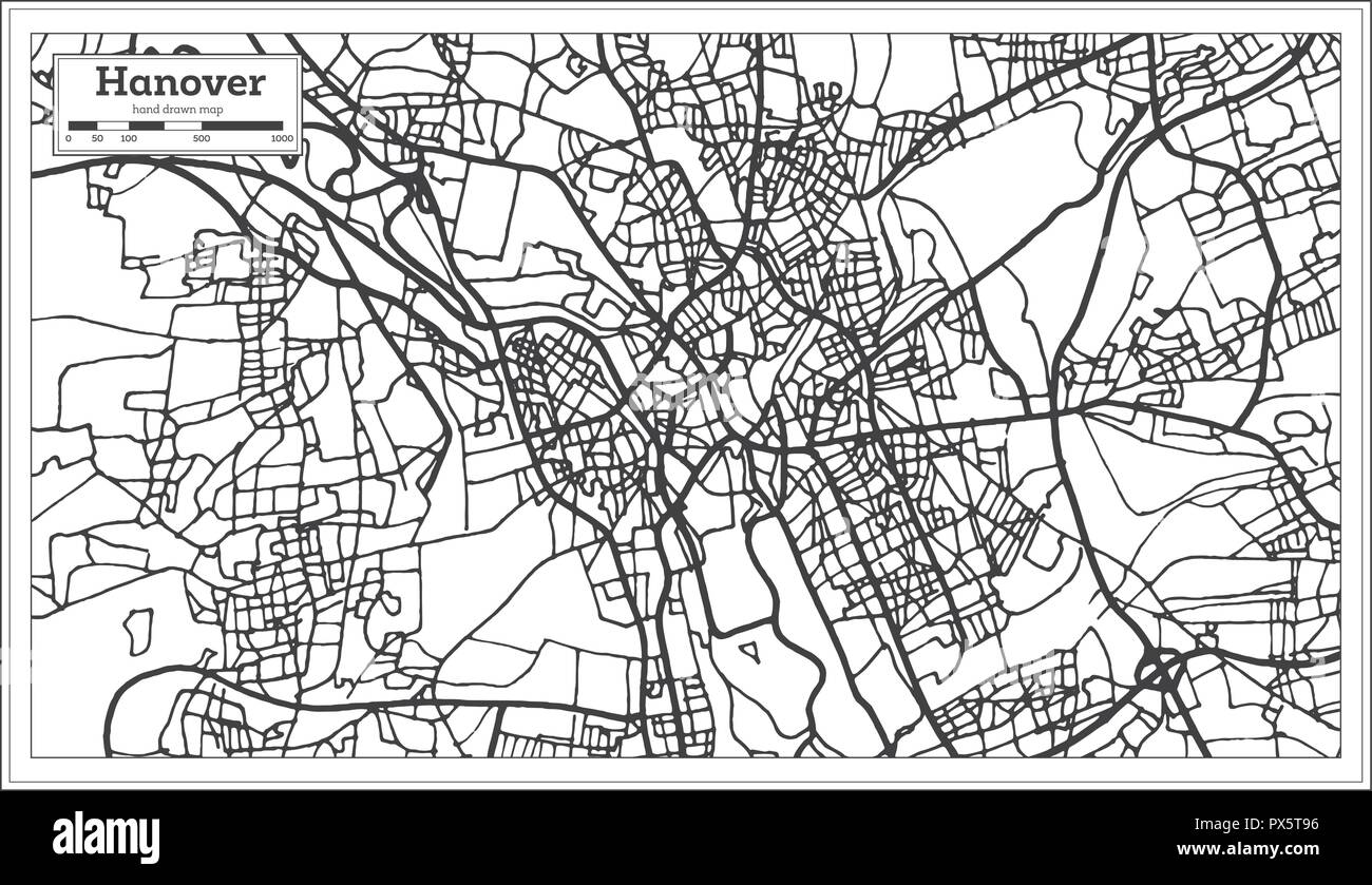 Mapa de la ciudad de Hannover, Alemania en estilo retro. Mapa de esquema. Ilustración vectorial. Ilustración del Vector