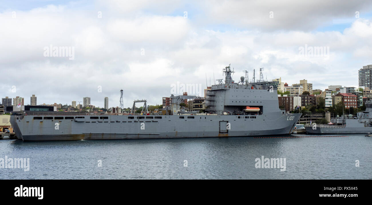 HMAS Choules L100 Clase Bay Landing ship en Garden Island Recinto Naval Sydney NSW, Australia. Foto de stock