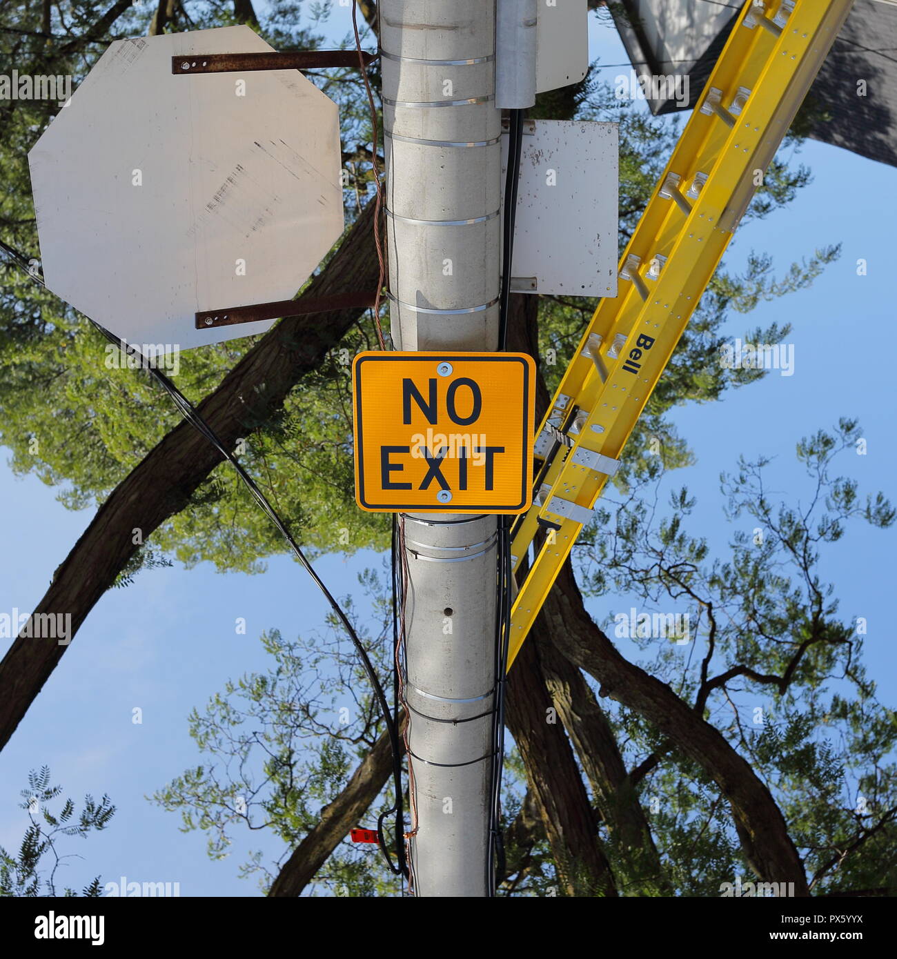 'No exit' firmar en el Sunnybrook Park, Toronto, Ontario, Canadá. Foto de stock