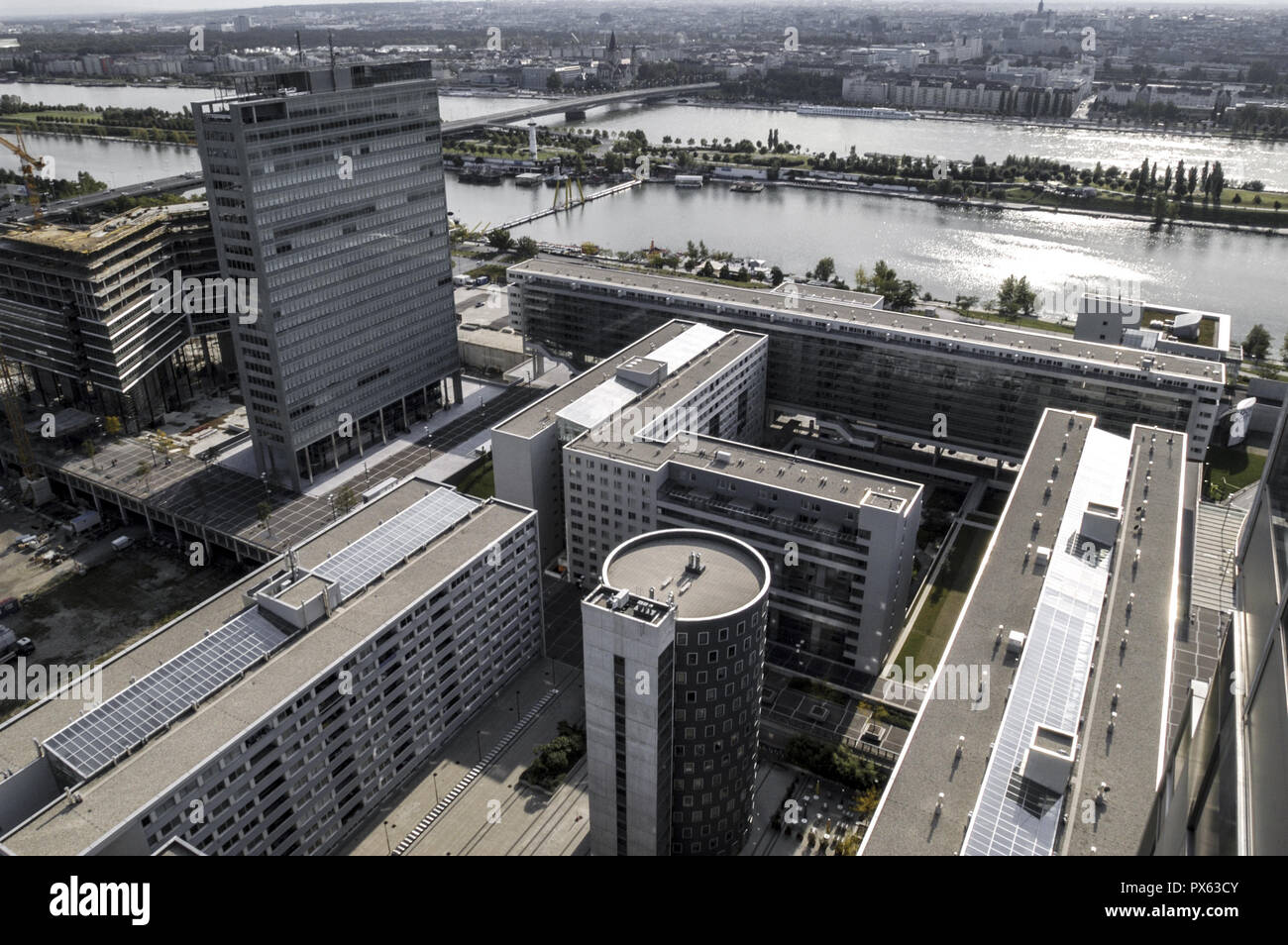 Vista de la ciudad, en Austria, en Viena, el 22. Distrito, Donaucity Foto de stock