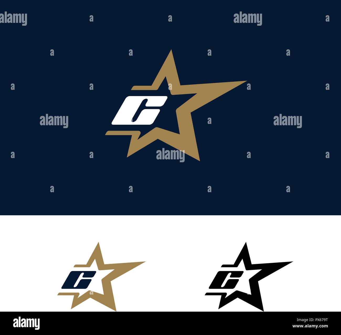 Letra C logo plantilla con Star elemento de diseño. Ilustración vectorial. Identidad de marca corporativa Ilustración del Vector