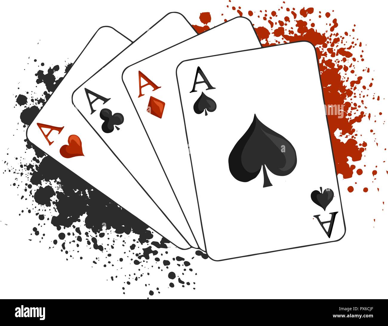Vector cuatro ases poker naipes sobre fondo blanco Imagen Vector de stock -  Alamy