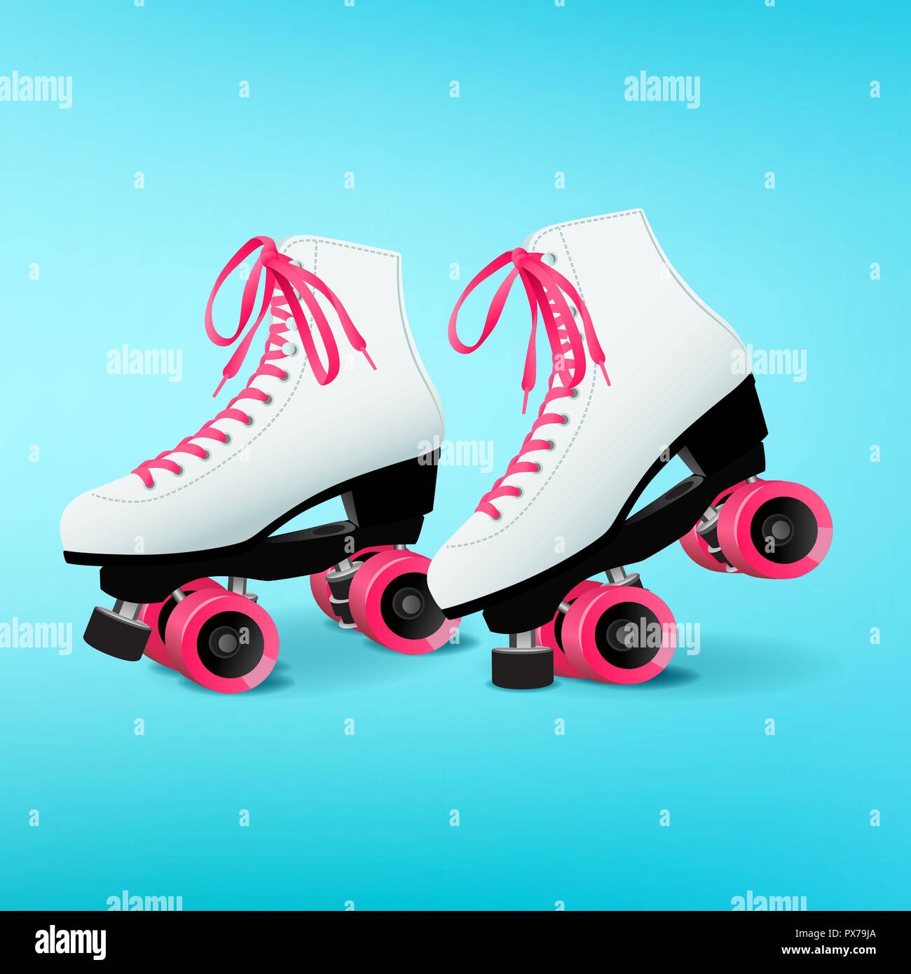 Par de patines en blanco y rosa con cordones, sobre fondo azul Imagen  Vector de stock - Alamy