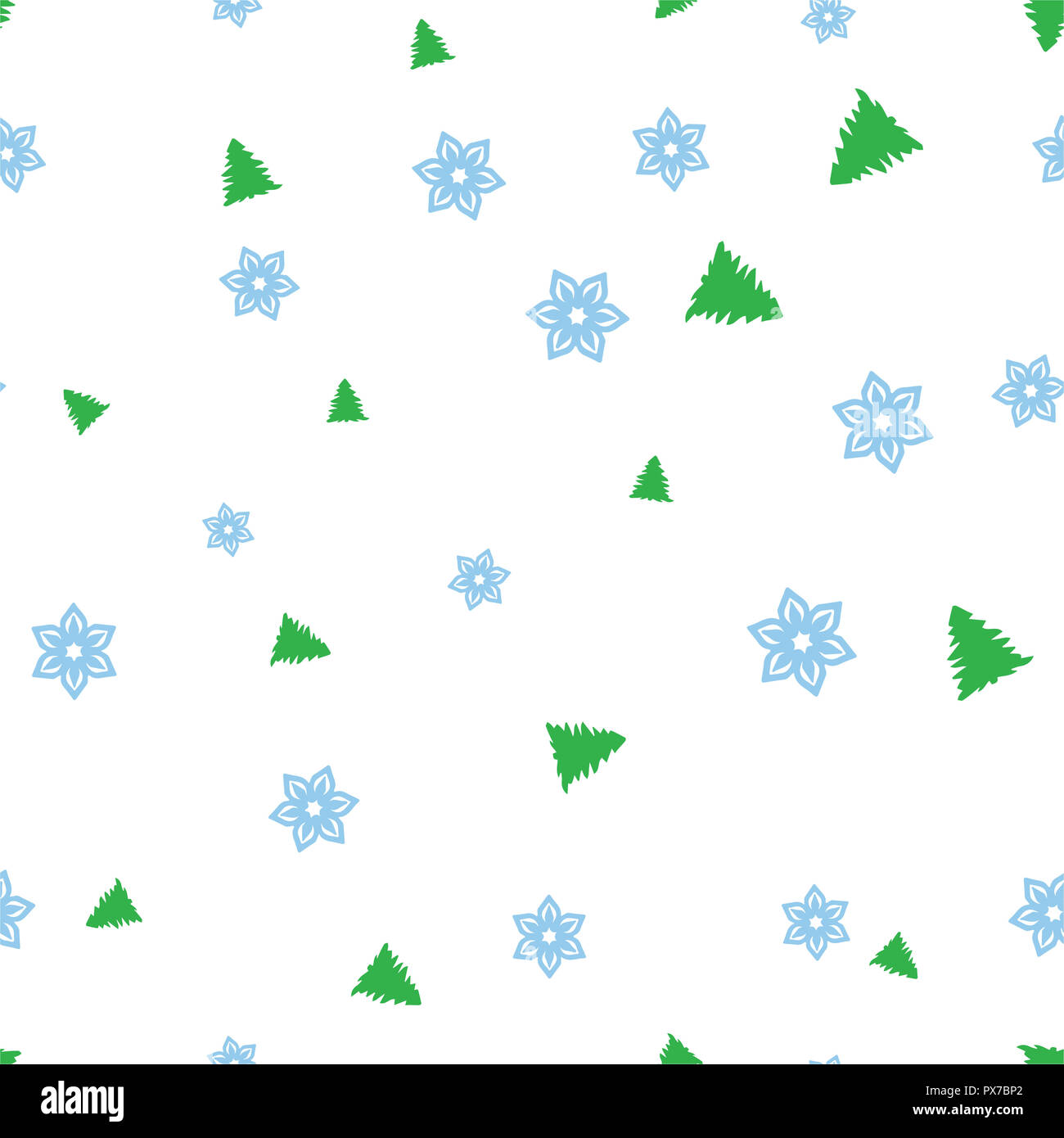 Árbol de Navidad Verde y copo de nieve patrón sin fisuras. Aislado sobre un fondo blanco. Ilustración. Foto de stock