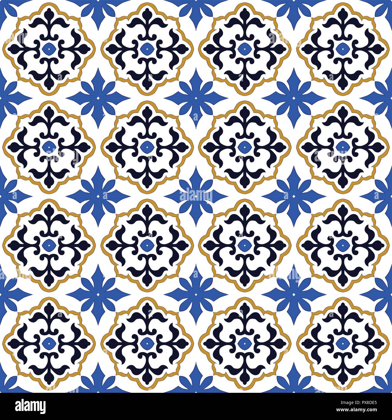Patrón de estilo español, utilizado habitualmente en los azulejos en España, Portugal y otros países mediterráneos Ilustración del Vector