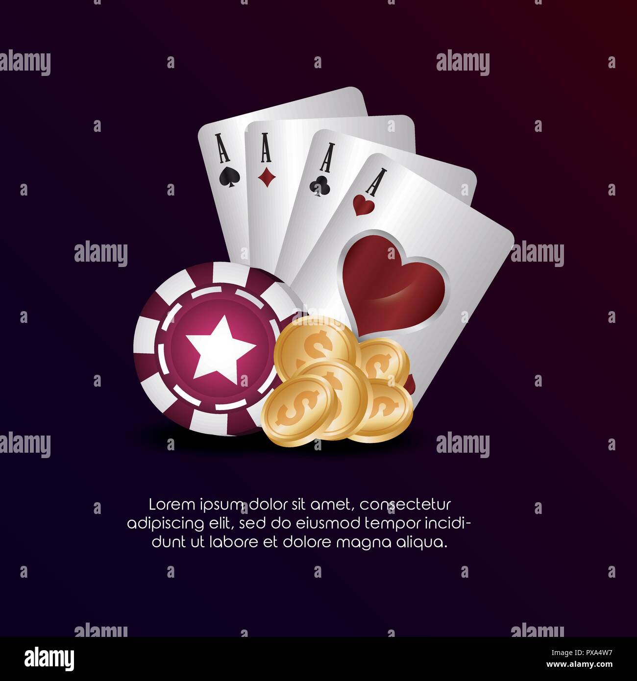 Casino Poker De Ases De Tarjetas Chip Y Monedas Dinero Ilustracion Vectorial Imagen Vector De Stock Alamy