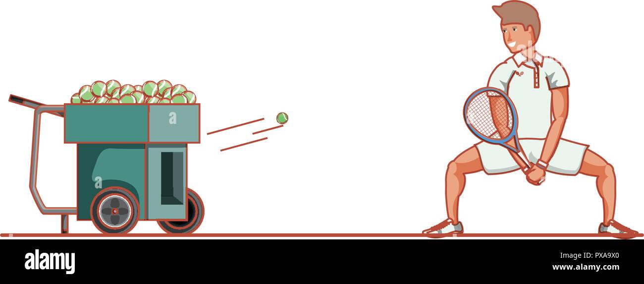 Hombre de formación lanza pelotas de tenis con máquina de diseño  ilustración vectorial Imagen Vector de stock - Alamy