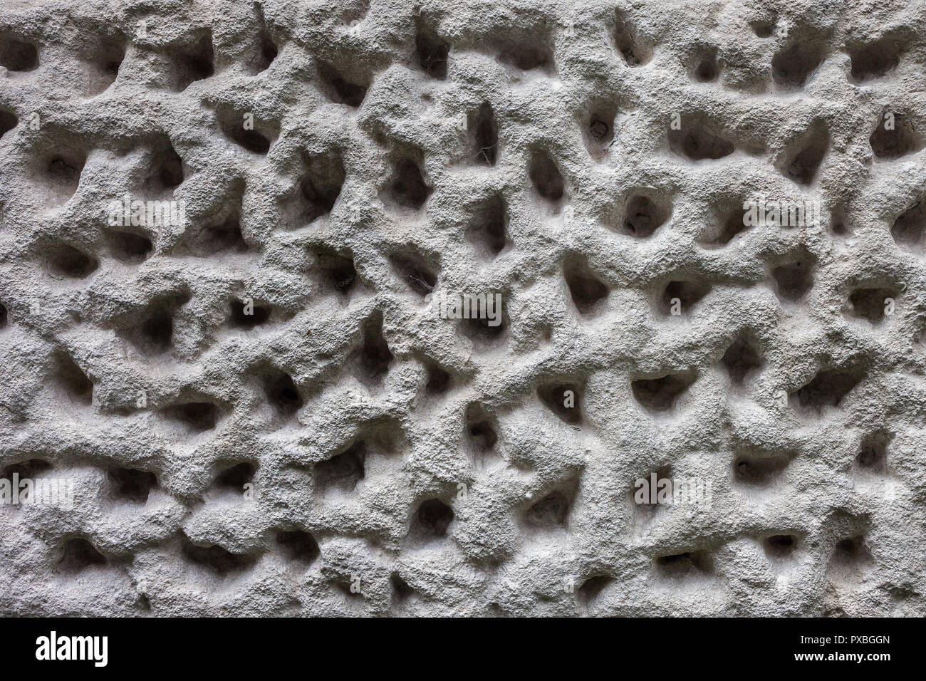 Muro de piedra porosa con agujeros textura de fondo Fotografía de stock