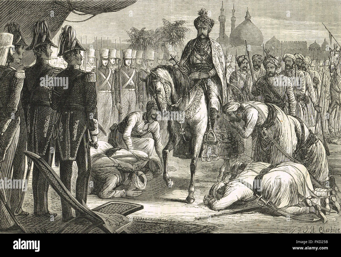 La entrega de Diwan Mulraj Sikh, líder de la rebelión contra los británicos, en el asedio de Multan, 22 de enero de 1849, India Foto de stock