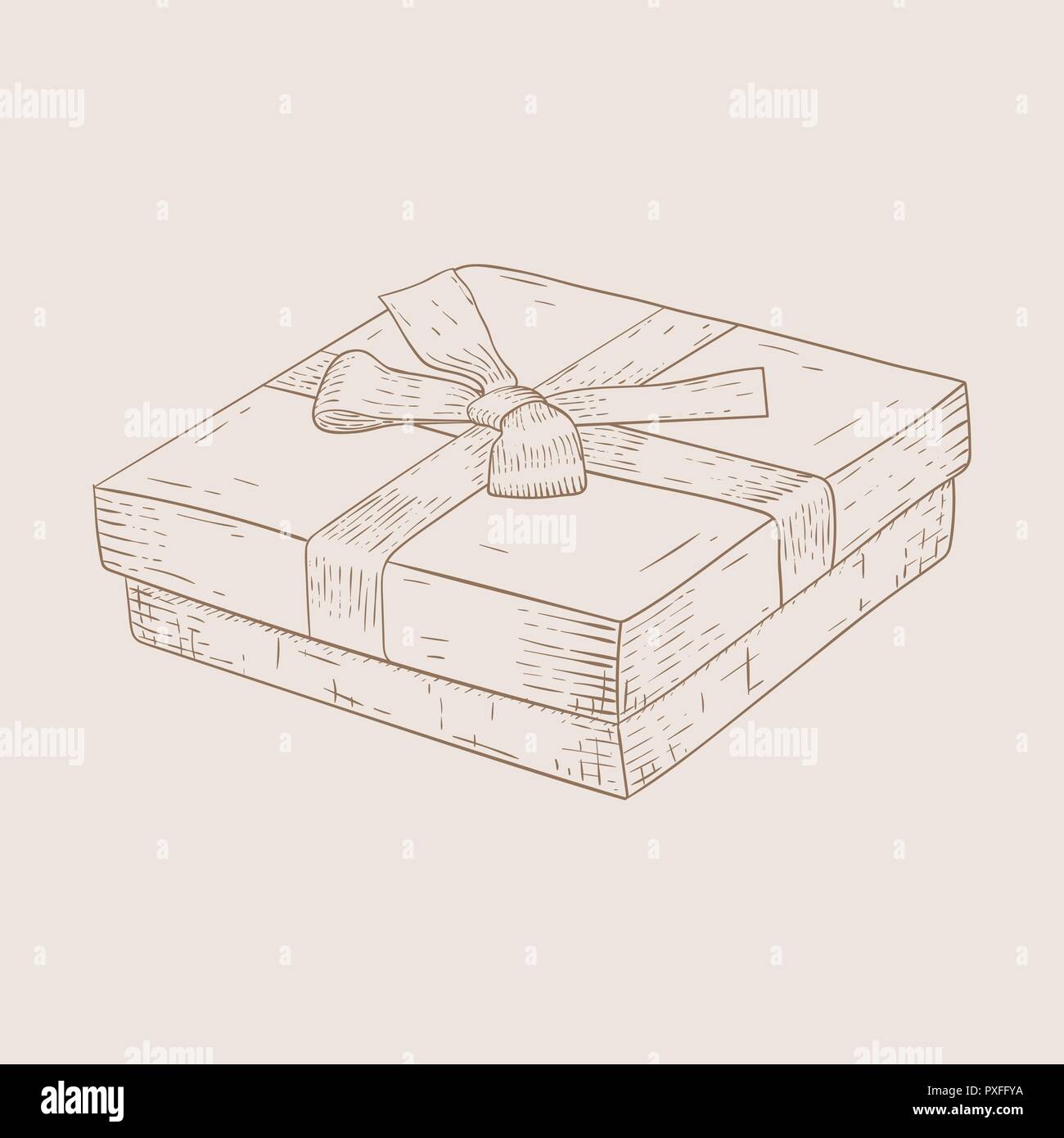 Caja de regalo. Croquis dibujados a mano sobre fondo beige Ilustración del Vector
