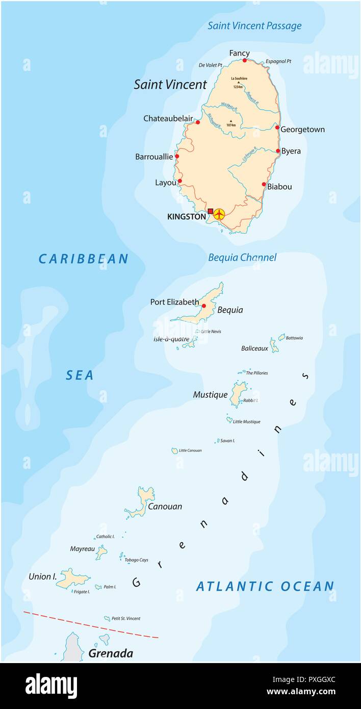 San Vicente y las Granadinas mapa vectorial Imagen Vector de stock - Alamy