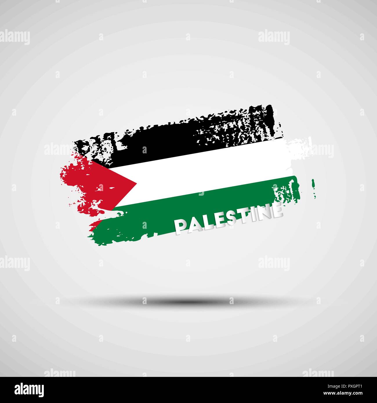 Bandera De Palestina. Trazos De Pincel Negro, Blanco Y Verde