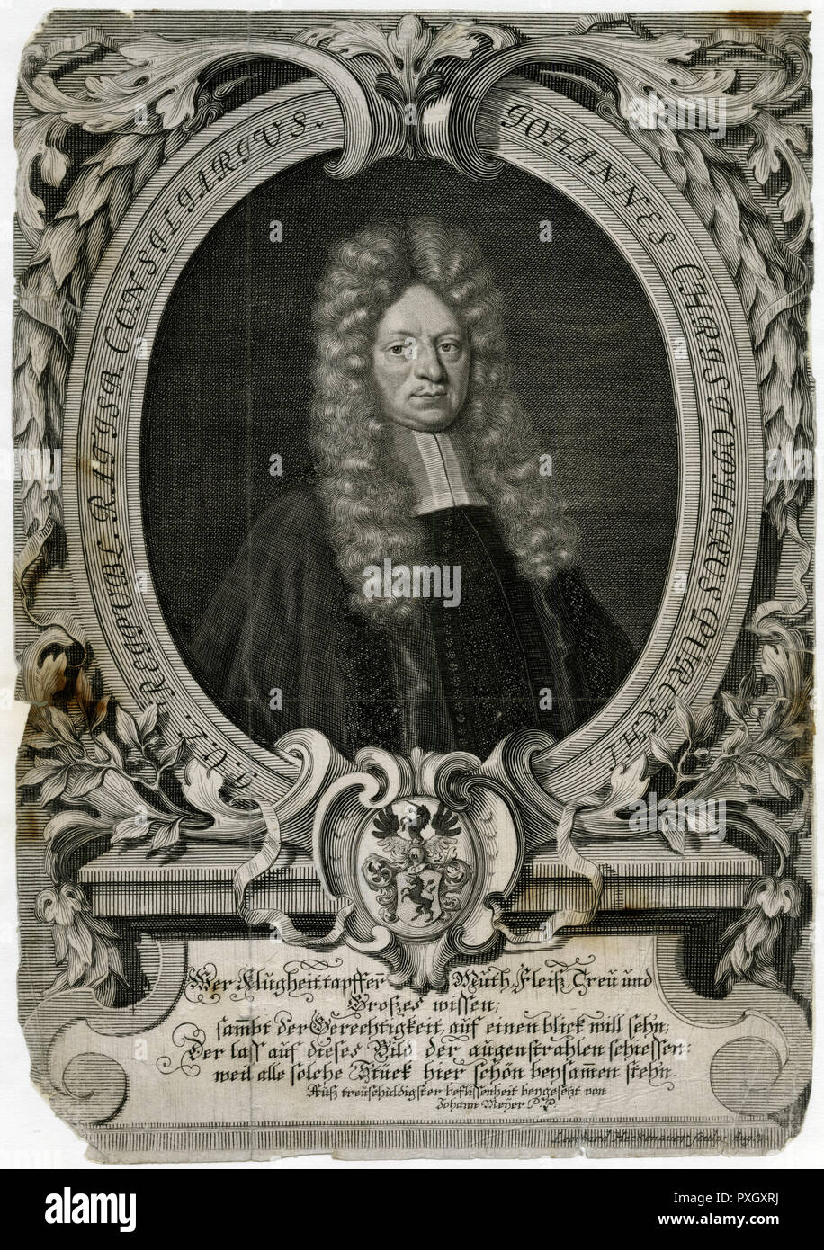 Johann Christoph Purckhl de Ratisbona, Baviera, Alemania, autor de varios libros sobre derecho durante los 1670s y 1680s. Fecha: circa 1670s Foto de stock
