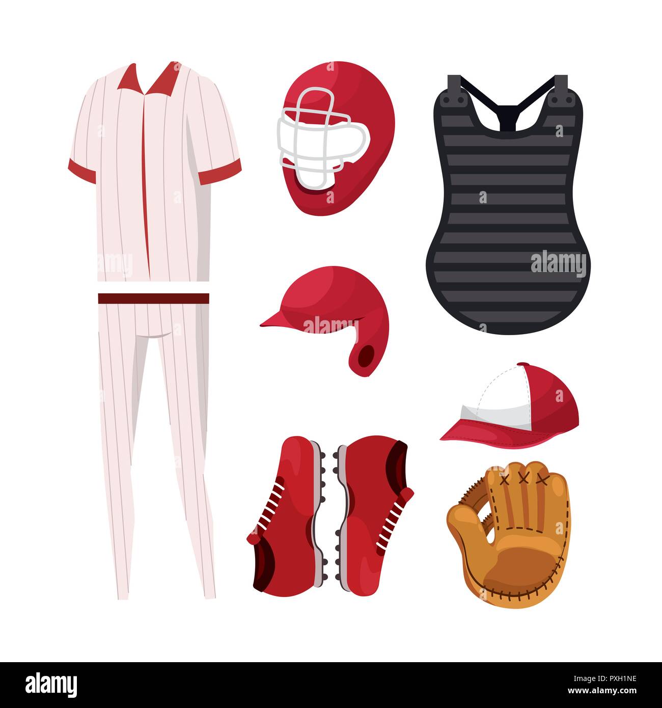 Conjunto uniforme y equipo profesional de béisbol Imagen Vector de stock -  Alamy
