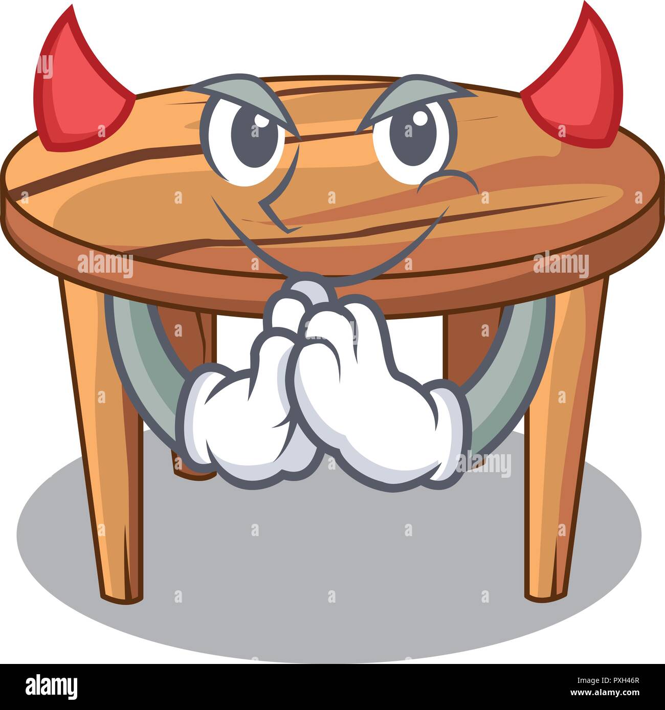 Diablo caricatura mesa de comedor de madera en la cocina Imagen Vector de  stock - Alamy