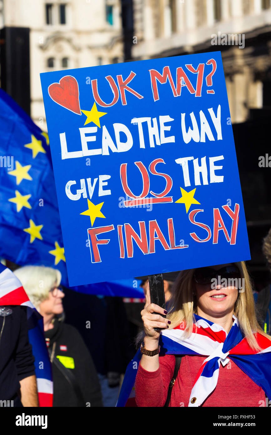 20 de octubre de 2018, Marzo para el futuro - voto popular, Campaña Brexit, Londres, Reino Unido. Foto de stock