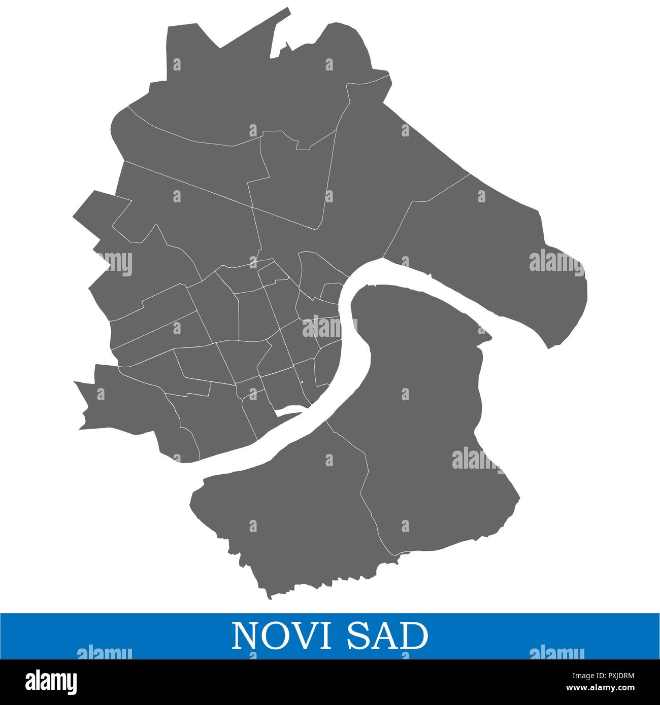 Mapa de alta calidad de Novi Sad es una ciudad de Serbia, con las