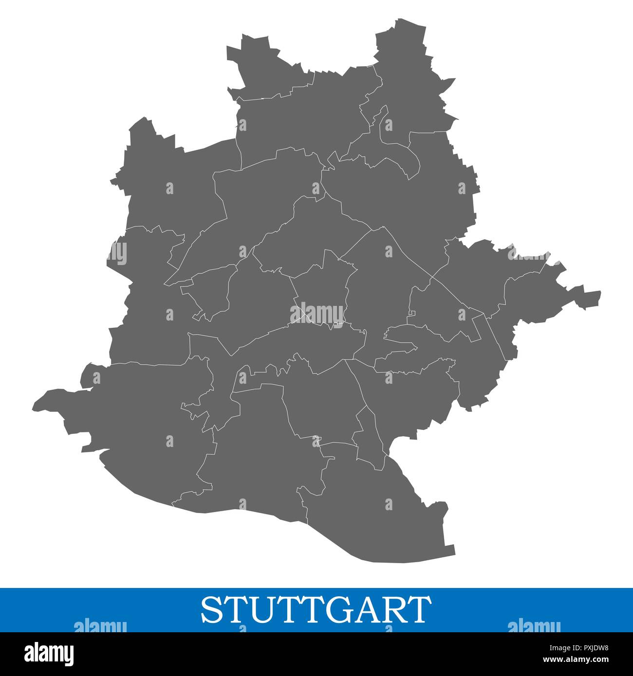 Mapa de alta calidad de Stuttgart es una ciudad de Alemania, con las fronteras de los distritos Ilustración del Vector