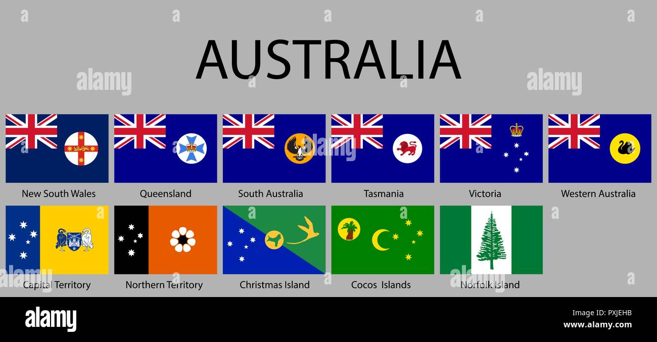 Banderas de todos los estados de Australia. Vector illustraion Imagen  Vector de stock - Alamy