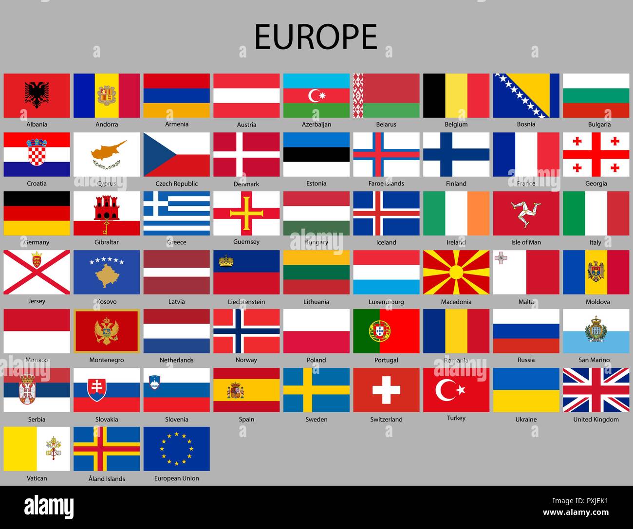 Todas las banderas de Europa. Establecido el indicador de ilustración  vectorial Imagen Vector de stock - Alamy