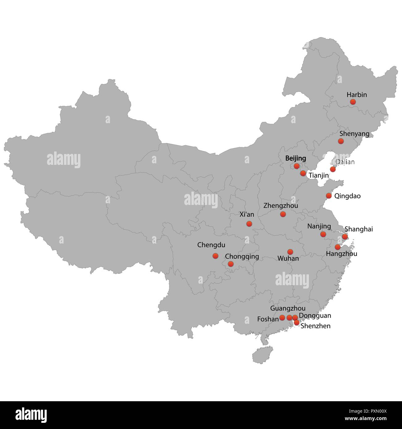 Mapa detallado de la China con ciudades Imagen Vector de stock Alamy